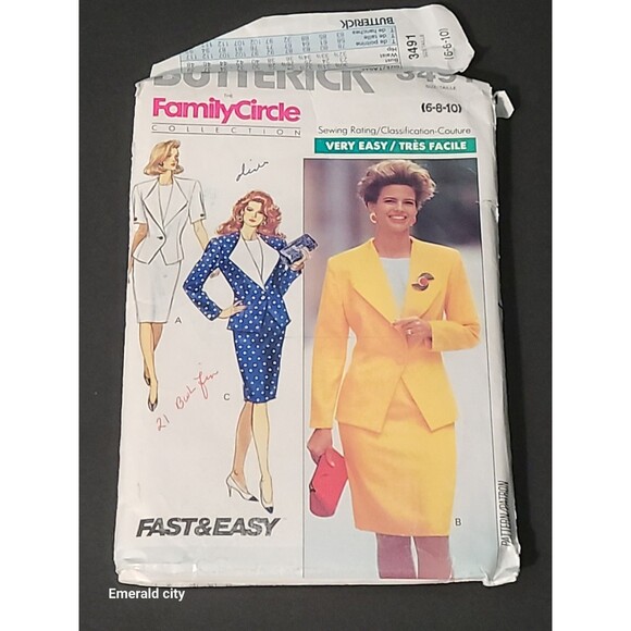Vtg 1980s Butterick Sewing Pattern #3491 Misses Jacket Skirt Top Size 6/8/10 - Picture 1 of 6